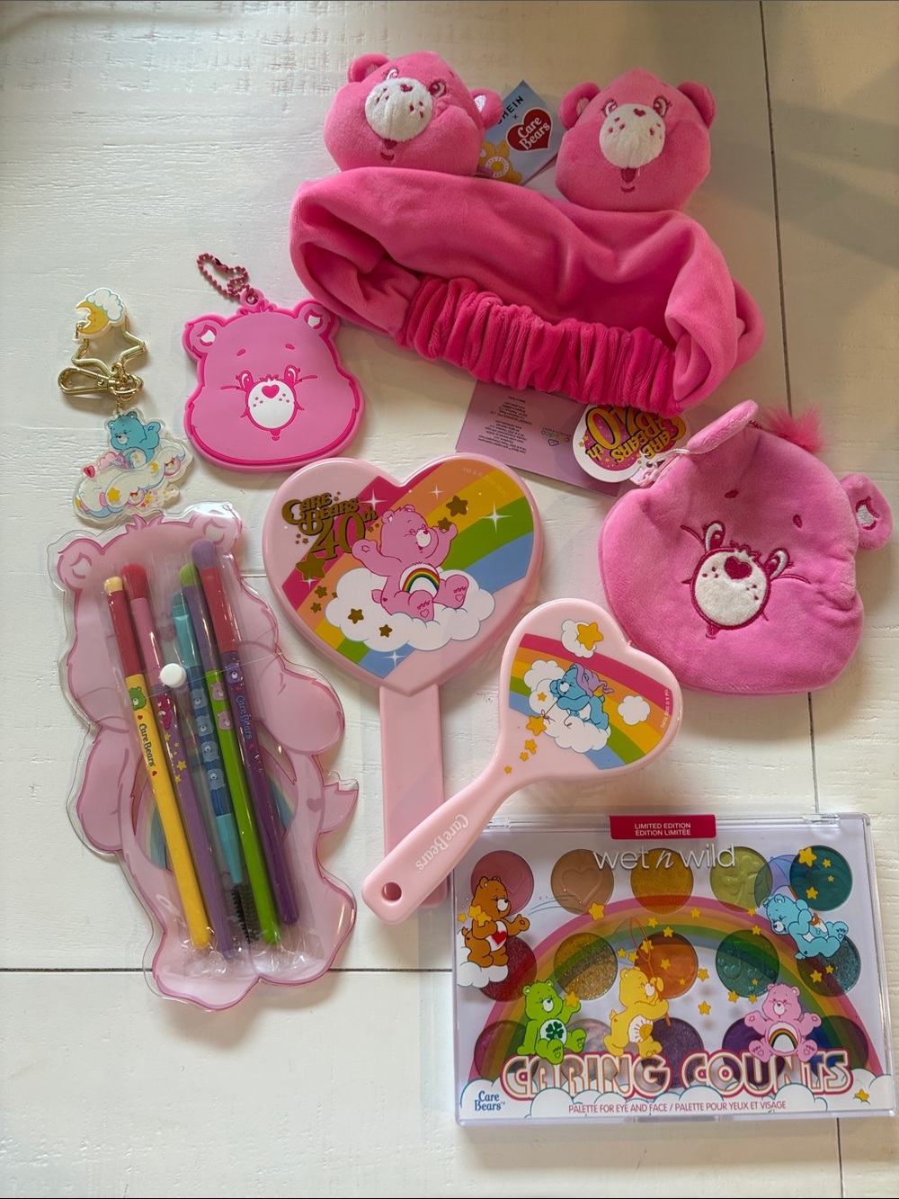 Care Bears Pink Plush Coin Purse, Mirror, Make Up & accessories Set